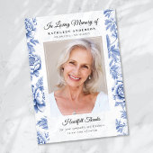 Blue Toile Photo Keepsake begrafenismonument Bedankkaart