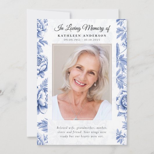 Blue Toile Photo Memorial Service Programma (Voorkant)