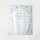 Blue Toile Porcelain Floral Bridal Shower Backdrop Wandkleed (Voorkant)