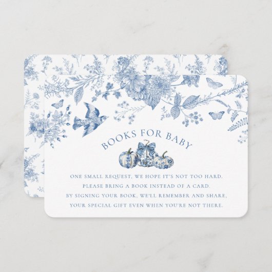 Blue Toile Pumpkin Books for Baby Invite Insert Informatiekaartje (Voorkant / Achterkant)