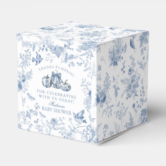 Blue Toile Pumpkin Franse Herfst Baby shower Desse Bedankdoosjes (Achterkant)