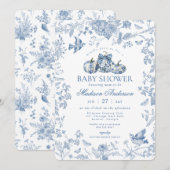 Blue Toile Pumpkin Franse Herfst Floral Baby showe Kaart (Voorkant / Achterkant)
