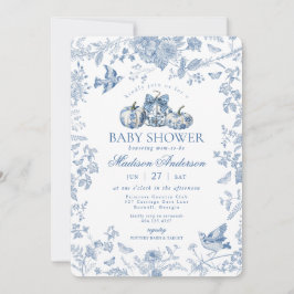 Blue Toile Pumpkin Franse Herfst Floral Baby showe Kaart
