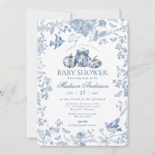 Blue Toile Pumpkin Franse Herfst Floral Baby showe Kaart