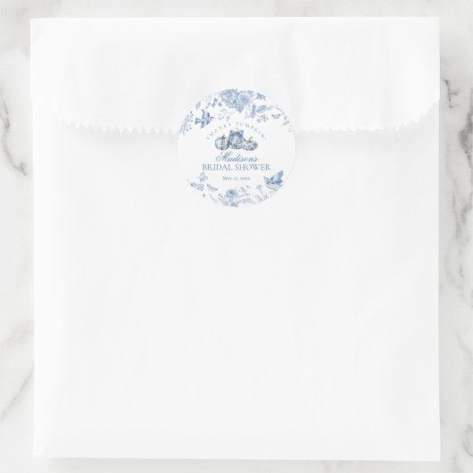 Blue Toile Pumpkin Franse Herfst Vrijgezellenfeest Ronde Sticker (Tas)