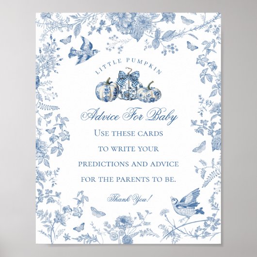 Blue Toile Pumpkin French Fall Advice for Baby Poster (Voorkant)