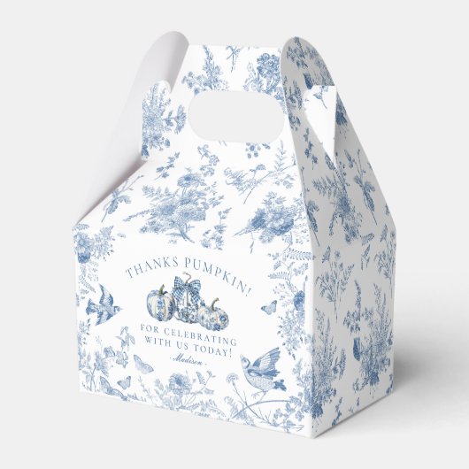 Blue Toile Pumpkin French Fall Dessert Favor Boxes Bedankdoosjes (Achterkant)