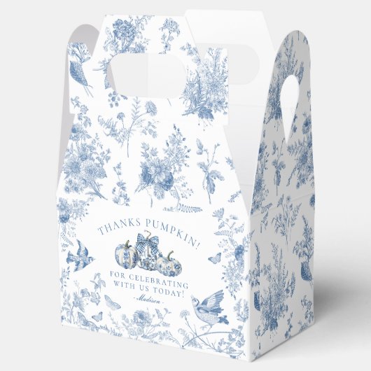 Blue Toile Pumpkin French Fall Dessert Favor Boxes Bedankdoosjes (Geopend)