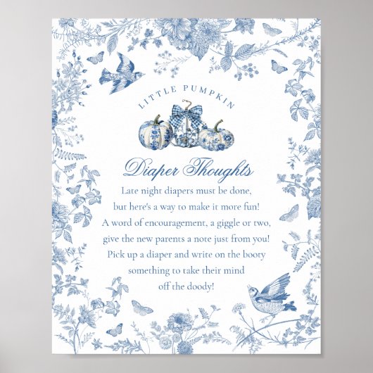 Blue Toile Pumpkin French Fall Diaper Thoughts Poster (Voorkant)