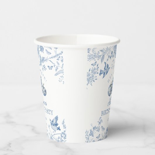 Blue Toile Pumpkin French Fall Floral Birthday Papieren Bekers (Links)