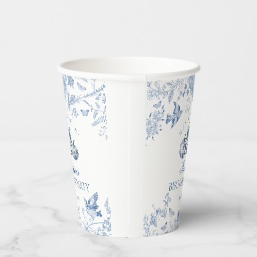 Blue Toile Pumpkin French Fall Floral Birthday Papieren Bekers (Rechts)