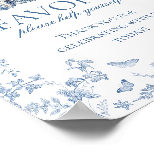 Blue Toile Pumpkin French Fall Floral Favors Sign Poster (Hoek)
