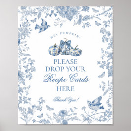 Blue Toile Pumpkin French Fall Share a Recipe Sign Poster