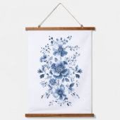 Blue Toile Regency Chinoiserie Waterverf Floral Hangend Wandkleed (Voorkant)