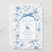 Blue Toile Rocking Horse Baby shower Kaart (Voorkant)