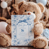 Blue Toile Rocking Horse Baby shower Kaart