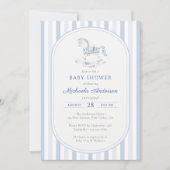  Blue Toile Rocking Horse Boy Baby shower Kaart (Voorkant)