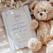  Blue Toile Rocking Horse Boy Baby shower Kaart