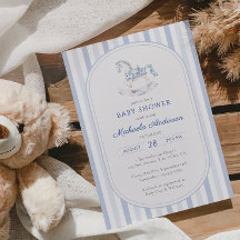 Blue Toile Rocking Horse Boy Baby shower
