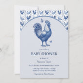 Blue Toile Rooster Frans Baby shower Kaart (Voorkant)