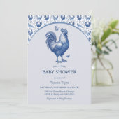 Blue Toile Rooster Frans Baby shower Kaart (Staand voorkant)