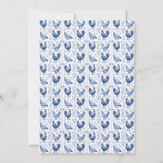Blue Toile Rooster Frans Baby shower Kaart (Achterkant)