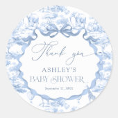 Blue Toile Safari Animal Baby shower Bedankt Ronde Sticker (Voorkant)