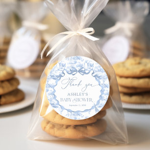 Blue Toile Safari Animal Baby shower Bedankt Ronde Sticker
