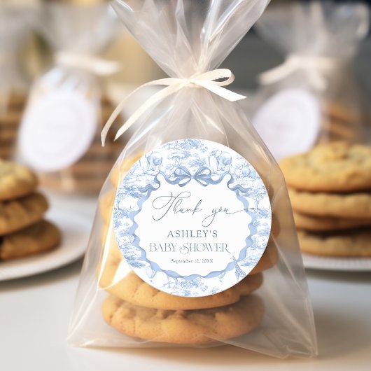 Blue Toile Safari Animal Baby shower Bedankt Ronde Sticker