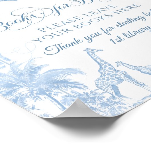 Blue Toile Safari Animal Baby shower Boeken Poster (Hoek)