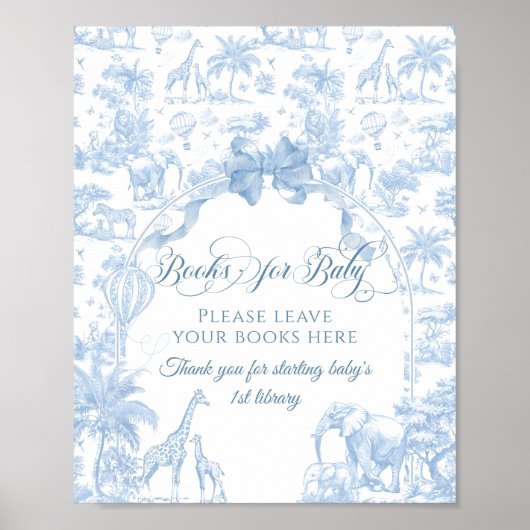 Blue Toile Safari Animal Baby shower Boeken Poster (Voorkant)
