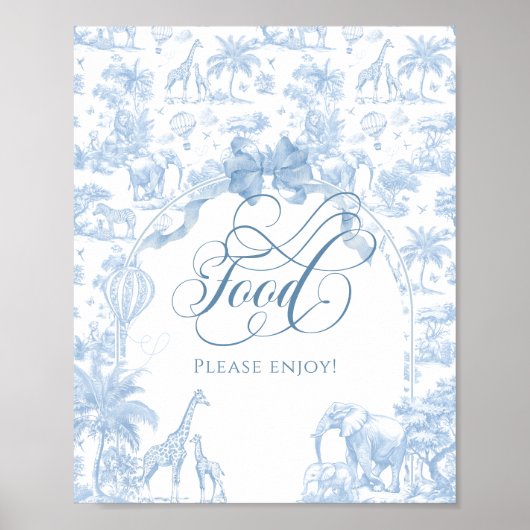 Blue Toile Safari Animal Baby shower Food Poster (Voorkant)