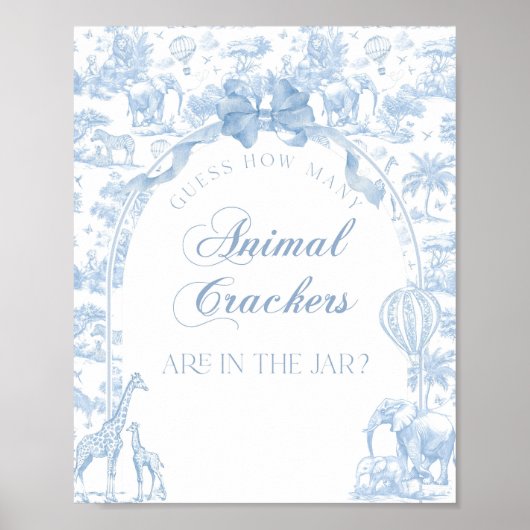 Blue Toile Safari Animal Baby shower Game Poster (Voorkant)