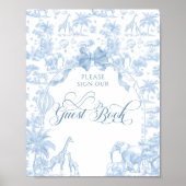 Blue Toile Safari Animal Baby shower gastenboek Poster (Voorkant)