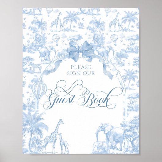 Blue Toile Safari Animal Baby shower gastenboek Poster (Voorkant)