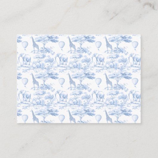 Blue Toile Safari Animal Books voor Baby-ticket Informatiekaartje (Achterkant)