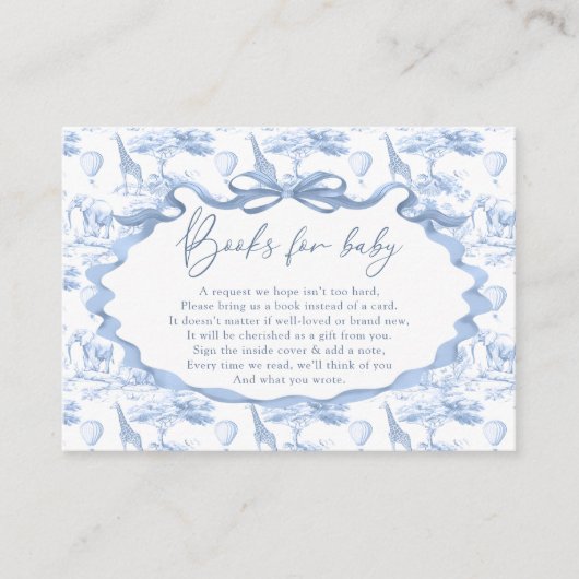 Blue Toile Safari Animal Books voor Baby-ticket Informatiekaartje (Voorkant)