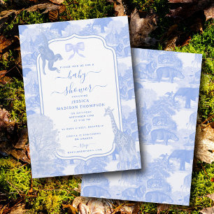 Blue Toile Safari Animals Chinoiserie Baby shower Kaart