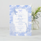 Blue Toile Safari Animals Chinoiserie Baby shower Kaart (Staand voorkant)