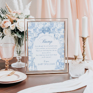 Blue Toile Safari Baby shower Bump Message Poster