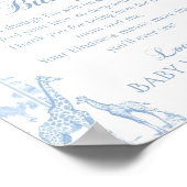 Blue Toile Safari Baby shower Bump Message Poster (Hoek)