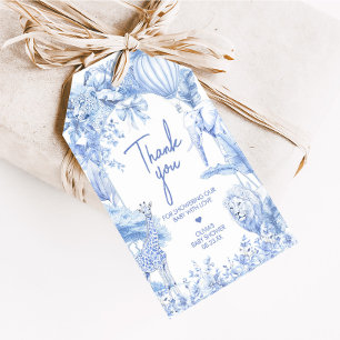 Blue Toile Safari Baby shower Favorietags Cadeaulabel