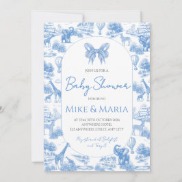 Blue Toile Safari Baby Shower Invitation Kaart