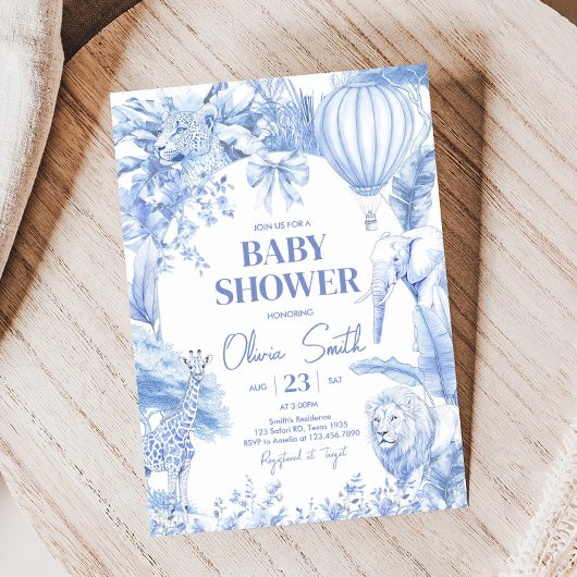 Blue Toile Safari Baby shower Kaart