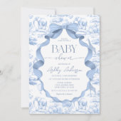Blue Toile Safari Baby shower Uitnodiging (Voorkant)