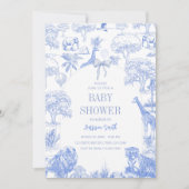 Blue Toile Safari Baby shower Uitnodiging (Voorkant)
