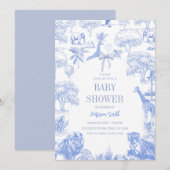 Blue Toile Safari Baby shower Uitnodiging (Voorkant / Achterkant)