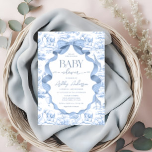 Blue Toile Safari Baby shower Uitnodiging