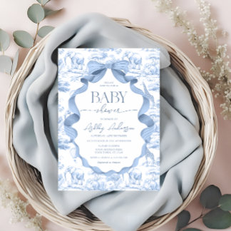 Blue Toile Safari Baby shower Uitnodiging