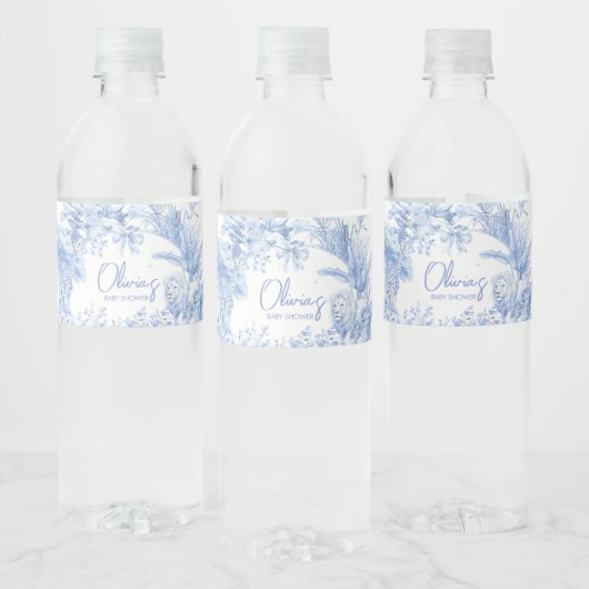 Blue Toile Safari Baby shower Waterfles Etiket (Flessen)